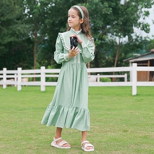 HEQU Pioneer Dress Colonial Dress Victorian Costumes Prairie Dress for Girls 6-12YRS (Green, 10 Years) - Image 3