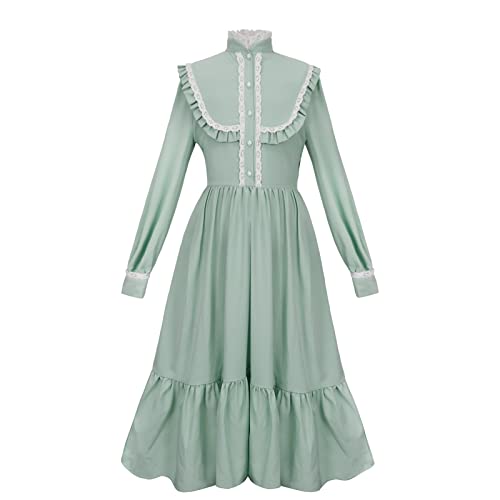HEQU Pioneer Dress Colonial Dress Victorian Costumes Prairie Dress for Girls 6-12YRS (Green, 10 Years) - Image 1