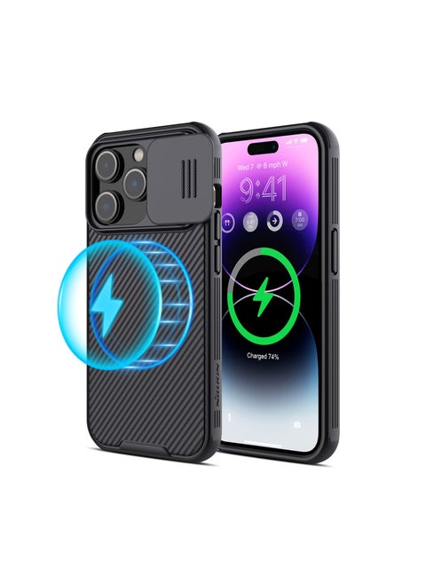 for iPhone 14 Pro Max Magnetic Case with Camera Cover, Compatible with MagSafe, CamShield Pro Magnetic 14 Pro Max 5G Car Mount Case 6.7’’, Built-in Magnet Circle, Black