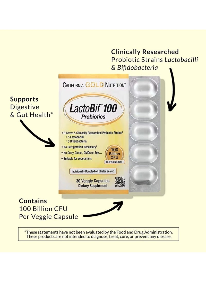 California Gold Nutrition LactoBif 100 Probiotic 100 Billion CFU 30 Veggie Capsules  - Image 3