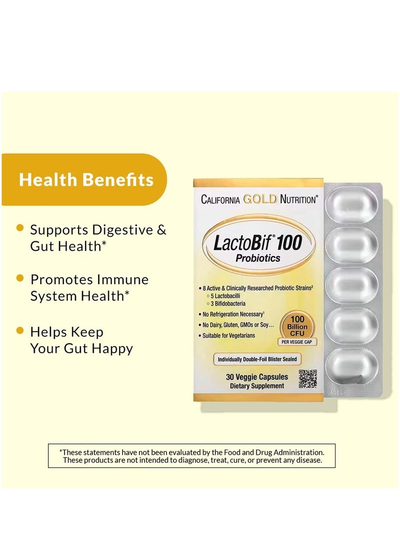 California Gold Nutrition LactoBif 100 Probiotic 100 Billion CFU 30 Veggie Capsules  - Image 4