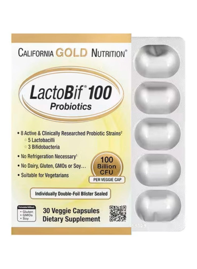 California Gold Nutrition LactoBif 100 Probiotic 100 Billion CFU 30 Veggie Capsules - Image 1