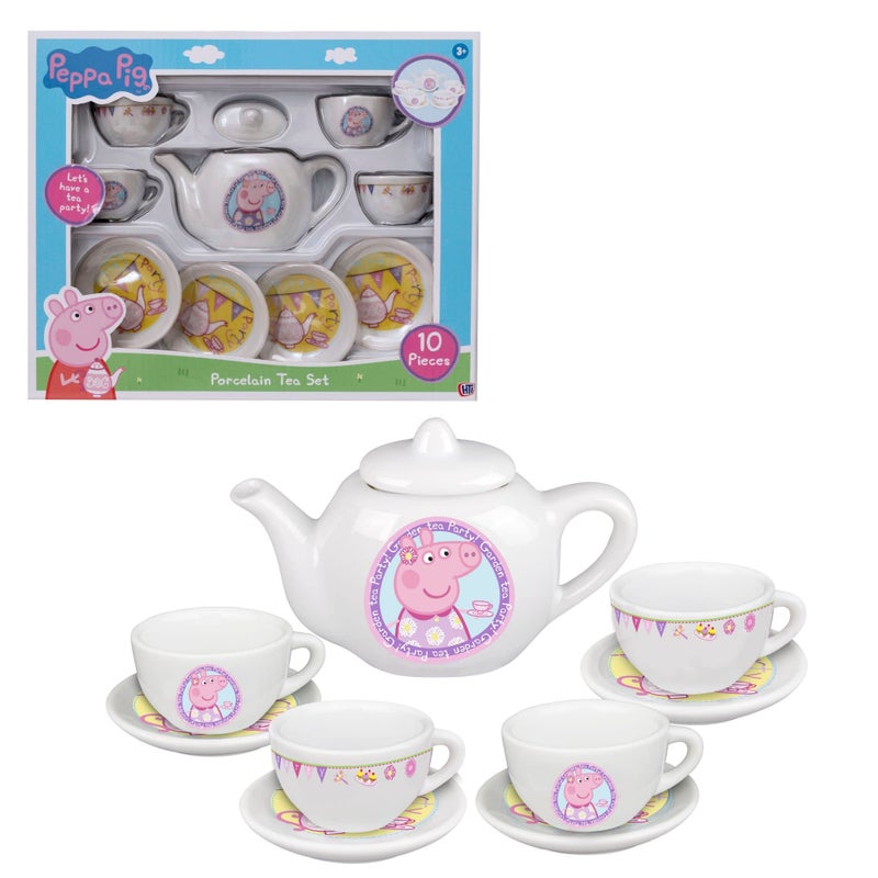 HTI Peppa Pig Porcelain Tea Set | Pretend Afternoon Tea Playset | Peppa Pig Toys | Including Teapot, Cups & Saucers | Childrens Roleplay Toy Playsets | Kids Kitchen Pretend Play Tea Set | 3+ - Image 1