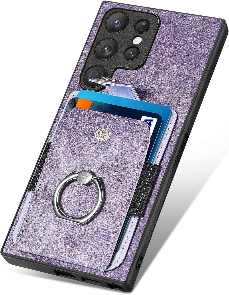 SYOSI Phone Cases For Samsung Galaxy S23 Ultra, Syoisi, Pu Leather Case With Card Holder Credit Card Slot With Ring Stand, Retro Slim Cellphone Protective Cover, Purple - Image 2
