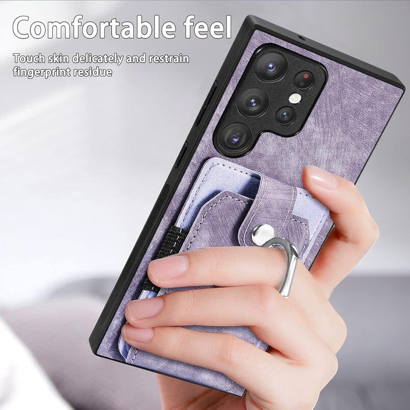 SYOSI Phone Cases For Samsung Galaxy S23 Ultra, Syoisi, Pu Leather Case With Card Holder Credit Card Slot With Ring Stand, Retro Slim Cellphone Protective Cover, Purple - Image 3
