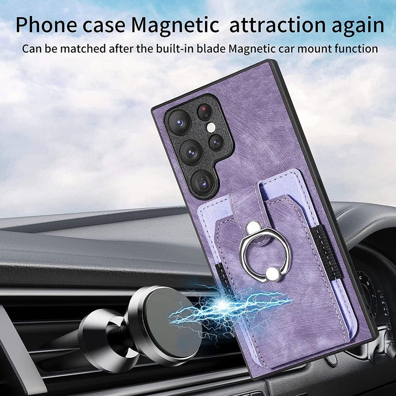 SYOSI Phone Cases For Samsung Galaxy S23 Ultra, Syoisi, Pu Leather Case With Card Holder Credit Card Slot With Ring Stand, Retro Slim Cellphone Protective Cover, Purple - Image 5