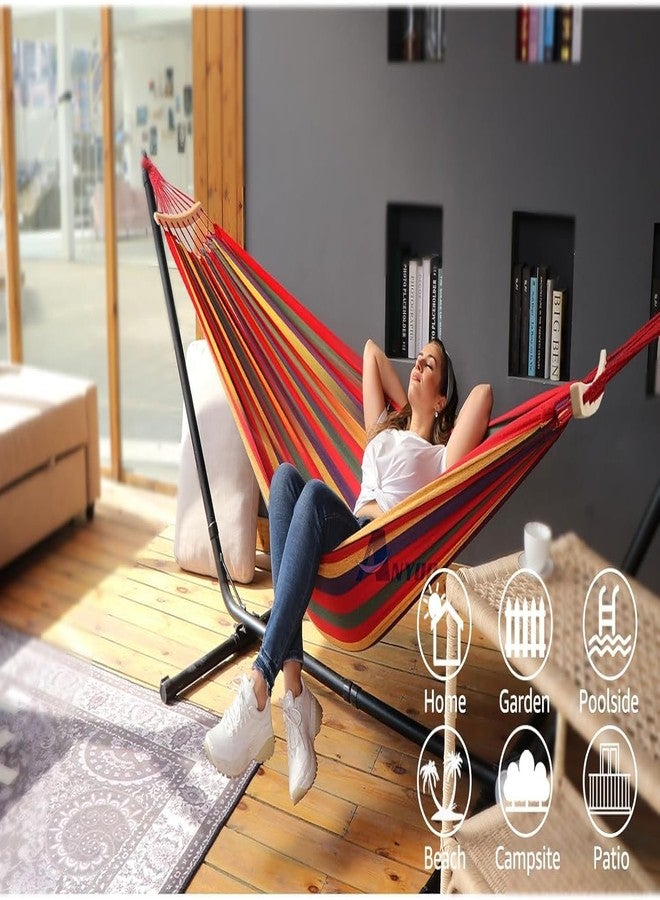 باسكيتي أرجوحة تخييم من Baskety، أرجوحة مزدوجة وفردية محمولة مع حبلين للتعليق، أرجوحة مع حقيبة حمل للفناء والشرفة والحديقة الخلفية للاسترخاء في الهواء الطلق/الداخل (أحمر، شريط خشبي 280 * 100) - Image 4