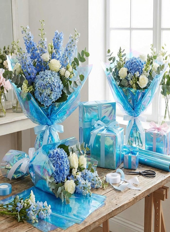 Outus Iridescent Cellophane Film Rainbow Cellophane Wrapping DIY Craft Decorations for Gift Baskets Fairy Butterfly Supply Party Festival celebrations(39 x 138 Inch,Blue) - Image 5