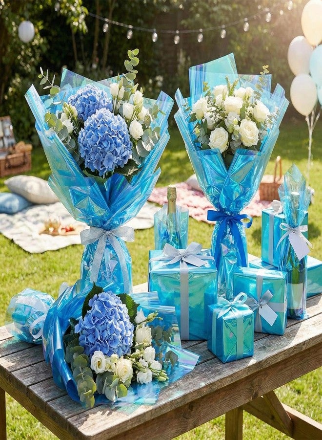 Outus Iridescent Cellophane Film Rainbow Cellophane Wrapping DIY Craft Decorations for Gift Baskets Fairy Butterfly Supply Party Festival celebrations(39 x 138 Inch,Blue) - Image 4