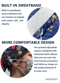 HOOGIFFT Pack of 3 Surgical Caps for Female and Male, Cotton Nursing Cap, Working Cap,Adjustable Cotton Working Hats,Sweatband Cotton Ponytail Holder, Long Hair Head Covers Hair Caps,Nurse hat with buttons  - Image 3