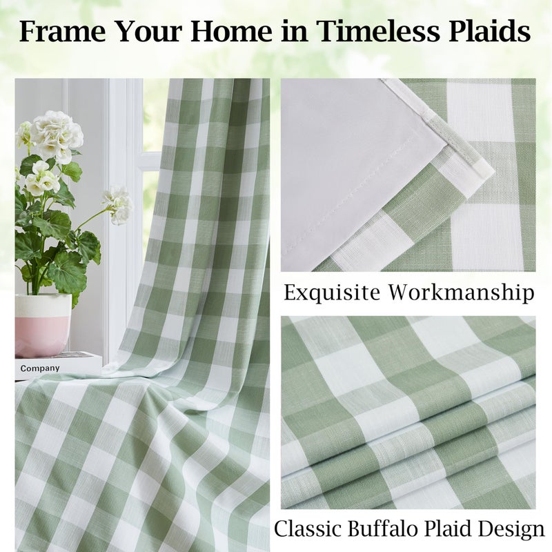 Bapawfish 84 Inch Sage Green Buffalo Plaid Full Blackout Curtains,Farmhouse Living Room Bedroom Panels,Darkening Thermal Insulated Double-Layer Drapes,Rod Pocket Back Tabs,40" Wx84 Lx2 - Image 4