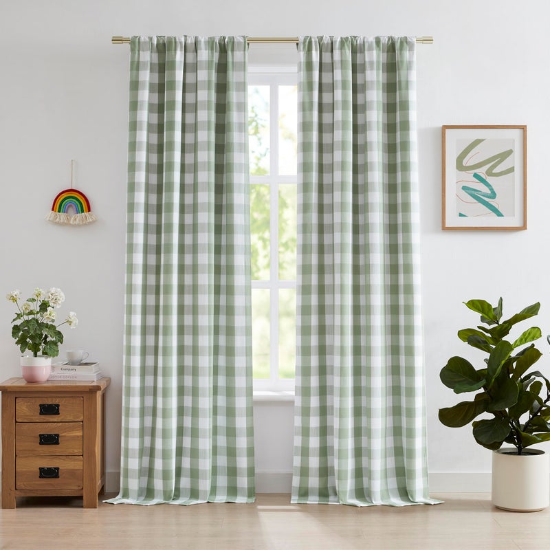 Bapawfish 84 Inch Sage Green Buffalo Plaid Full Blackout Curtains,Farmhouse Living Room Bedroom Panels,Darkening Thermal Insulated Double-Layer Drapes,Rod Pocket Back Tabs,40" Wx84 Lx2 - Image 1