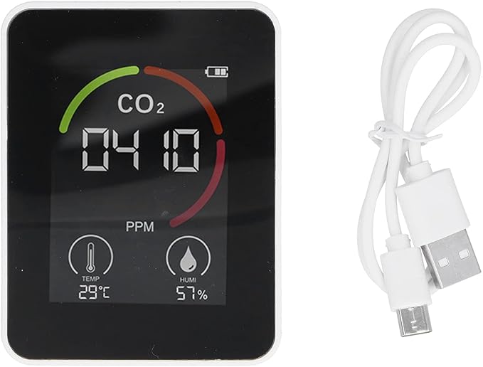 Smart Carbon Dioxide Detector USB Charging Infrared Temperature Humidity Air Quality Monitor with LED Display for Home Laboratory Greenhouse ABS 9x7x4cm (White) White - Image 1