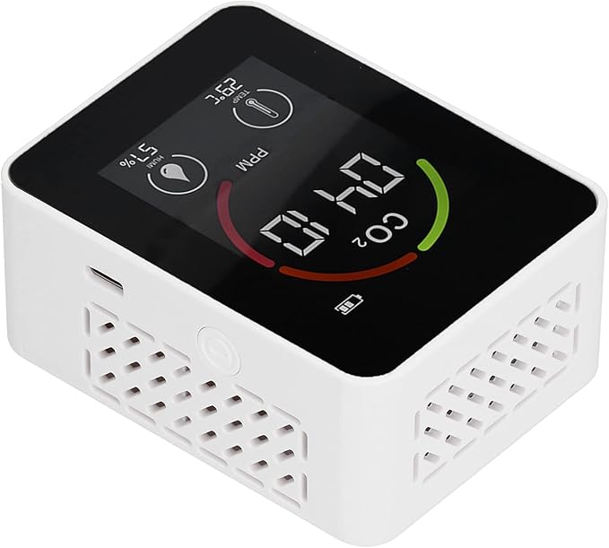 Smart Carbon Dioxide Detector USB Charging Infrared Temperature Humidity Air Quality Monitor with LED Display for Home Laboratory Greenhouse ABS 9x7x4cm (White) White - Image 3