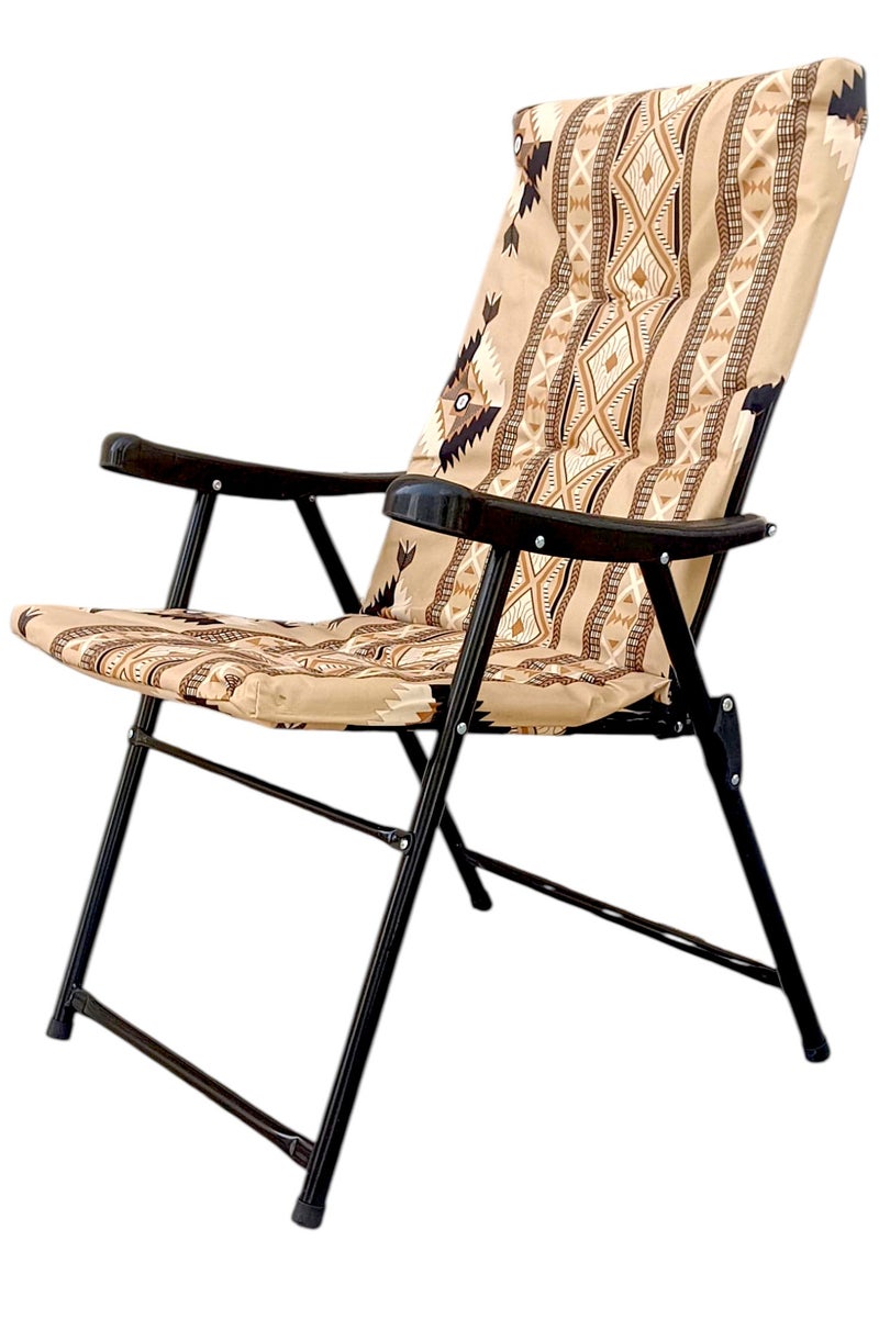 GO2CAMPS Folding Camping Chair with Cusion Premium Quality | Sadu Chair | Beach Chair | Garden Chair | Fishing Chair | Travel Chair | Picnic Chair-Premium Arabic Traditional Sadu Camping Chair â€“ Durable Padded Cotton Cushion Seat with Cozy Armrests â€“ Foldable Majlis Style for Desert Travel, Outdoor Picnics, BBQs & Cultural Gatherings - Image 1