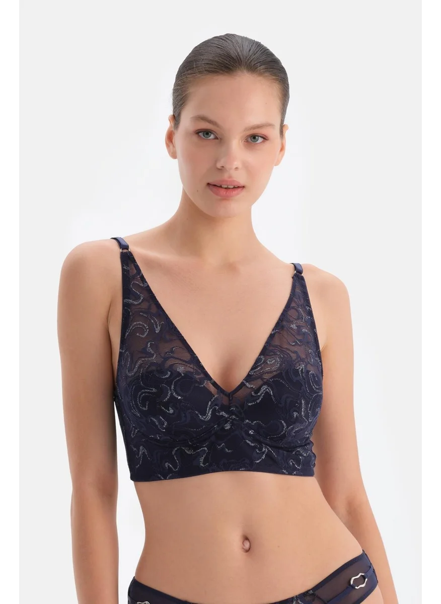 dagi Navy Blue Accessory Detailed Lace Bustier