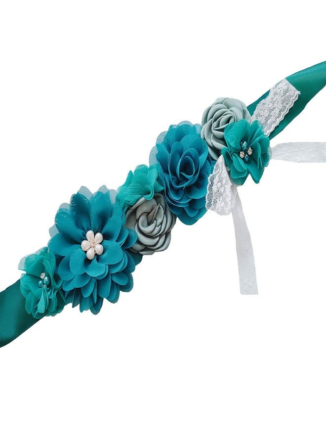 Lauthen.S Lace Flower Sash Belt Girl Women Bridal Wedding Dress Maternity Sash Baby Shower,Teal - Image 2