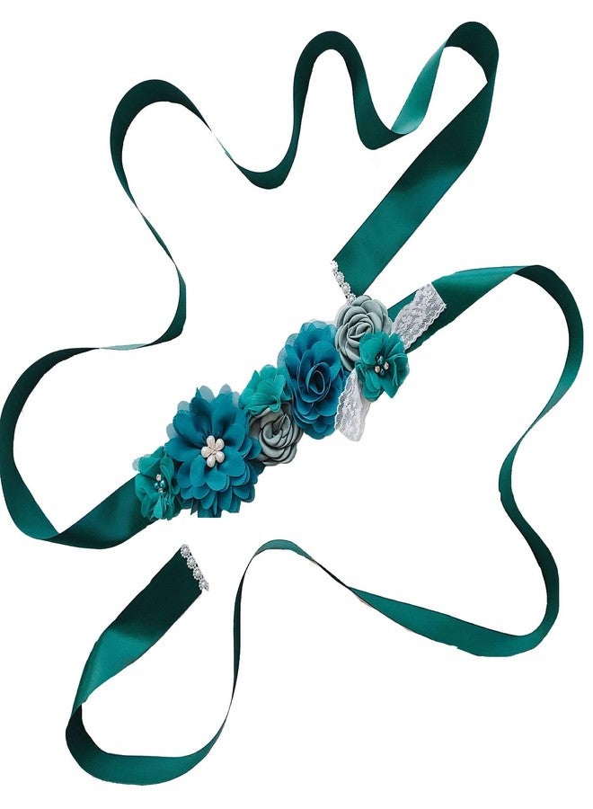Lauthen.S Lace Flower Sash Belt Girl Women Bridal Wedding Dress Maternity Sash Baby Shower,Teal - Image 1