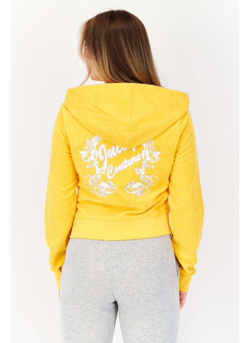 Juicy Couture بلوزة نسائية قصيرة مخططة بأكمام طويلة، صفراء  - Image 2