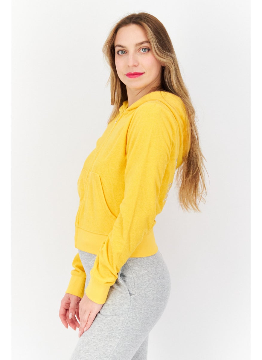 Juicy Couture بلوزة نسائية قصيرة مخططة بأكمام طويلة، صفراء  - Image 3