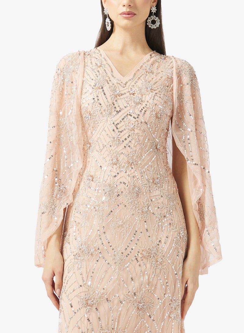 بيوت فستان ماكسي مزين بياقة على شكل حرف - Image 3