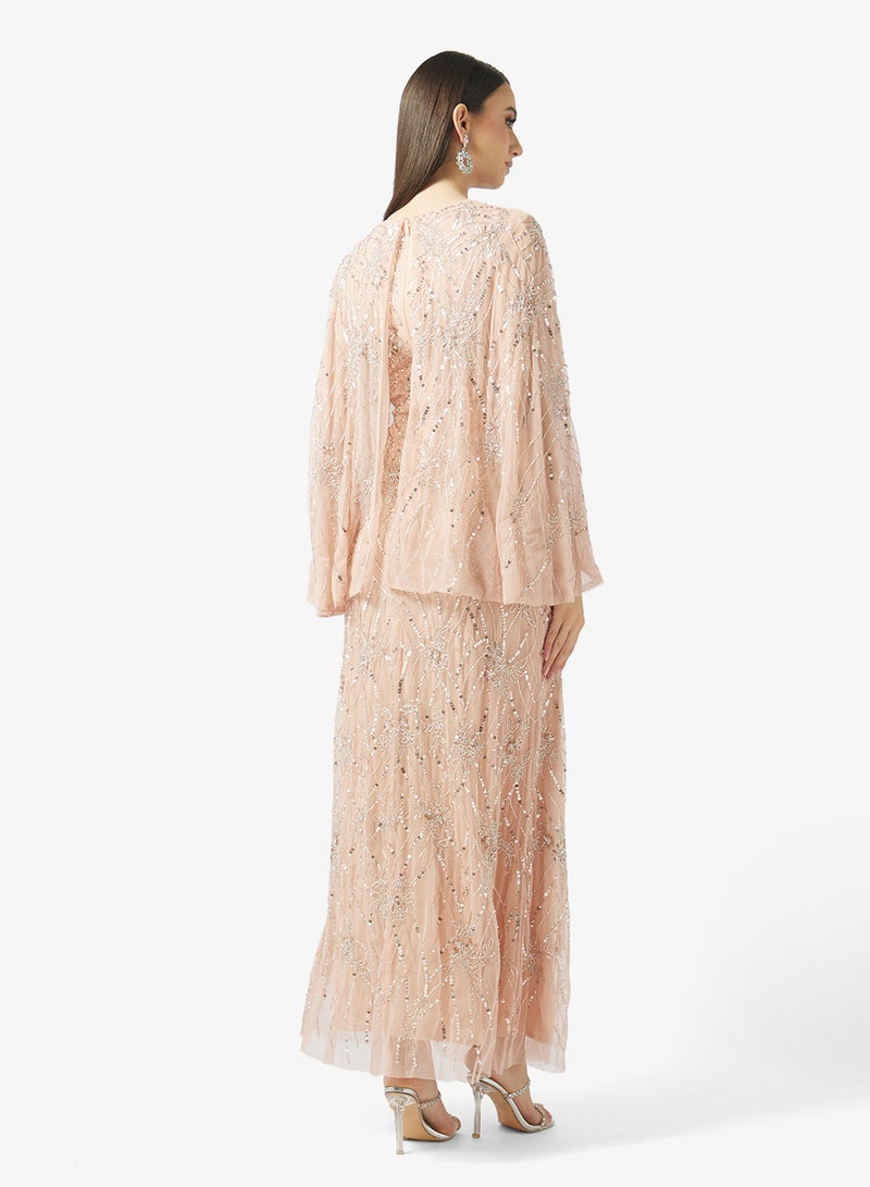 بيوت فستان ماكسي مزين بياقة على شكل حرف - Image 2