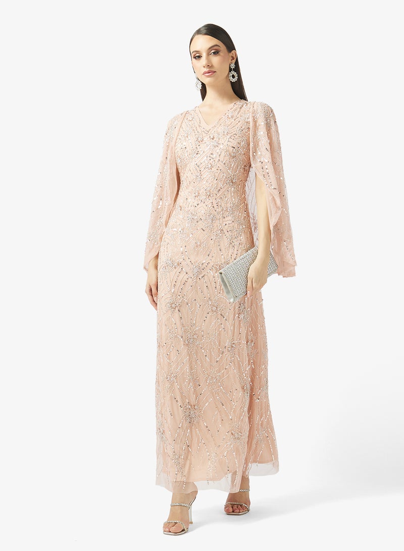 بيوت فستان ماكسي مزين بياقة على شكل حرف - Image 4