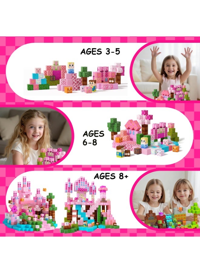 VTERLY Magnetic Blocks - 150PCS Magnetic Building Block Cubes, Magnet Blocks Castle Princess Toy Building Sets for Kids, STEM Stacking Magnets Toys, Easter Birthday Gift for Boys Girls Age 3+ - Image 2