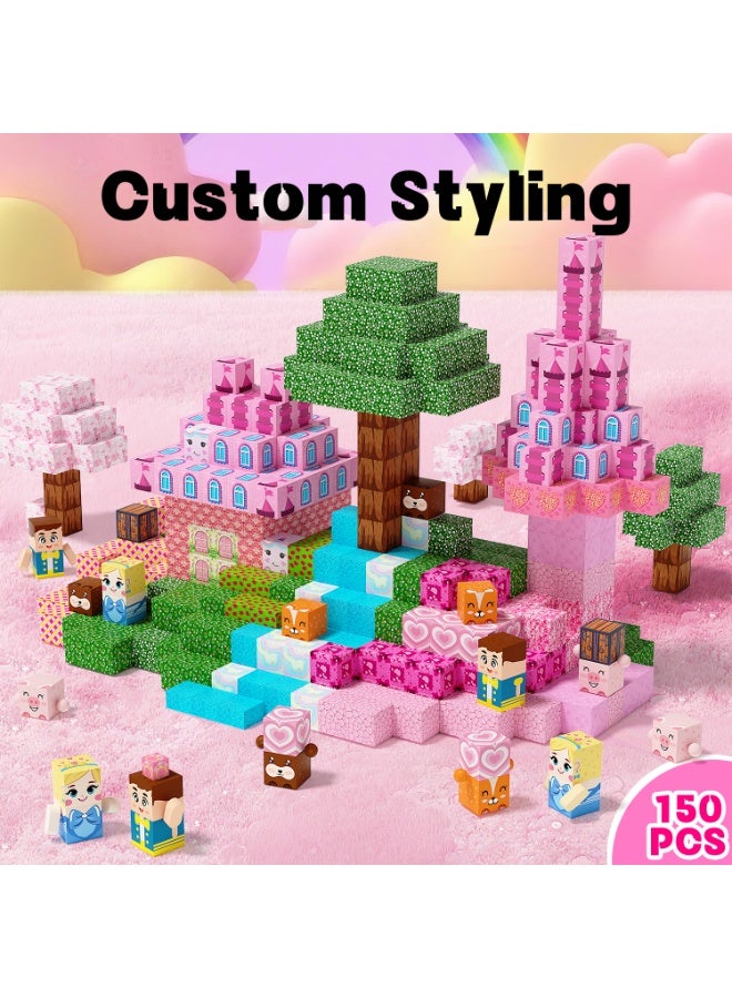 VTERLY Magnetic Blocks - 150PCS Magnetic Building Block Cubes, Magnet Blocks Castle Princess Toy Building Sets for Kids, STEM Stacking Magnets Toys, Easter Birthday Gift for Boys Girls Age 3+ - Image 3