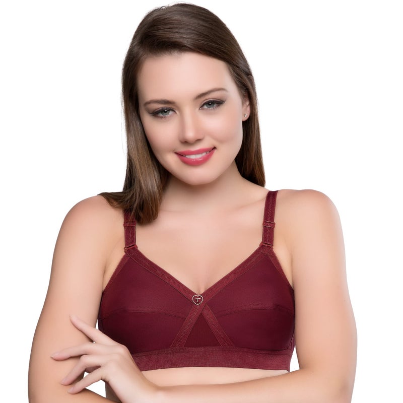 TRYLO Women's Cotton T-Shirt Bra Women's Non-Wired Bra (KRUTIKA Plain_MARUN_42D) - Image 5