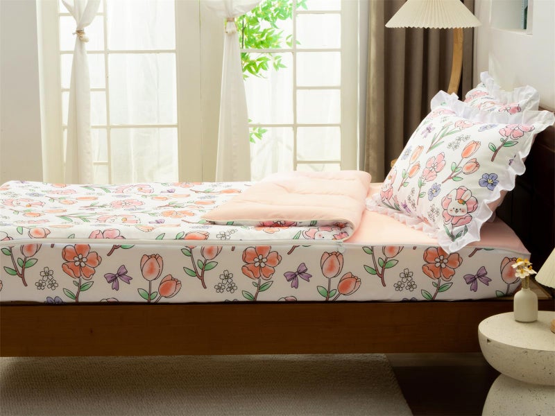 Aimuan Aimua Flower Zipper Bedding Set - Cute Rabbit Zippered Comforter for Girls, All in one Zipper Bedding (Twin, Light-Beige) - Image 3