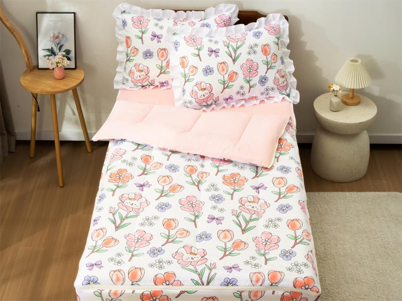 Aimuan Aimua Flower Zipper Bedding Set - Cute Rabbit Zippered Comforter for Girls, All in one Zipper Bedding (Twin, Light-Beige) - Image 2
