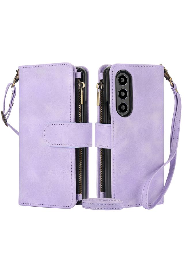 S-TOP Case For Samsung Galaxy Z Fold3 5G Dream 9-Card Zipper Wallet RFID Leather Phone Case with Lanyard - Image 1