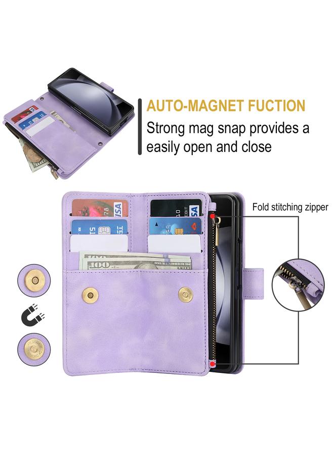 S-TOP Case For Samsung Galaxy Z Fold3 5G Dream 9-Card Zipper Wallet RFID Leather Phone Case with Lanyard - Image 4