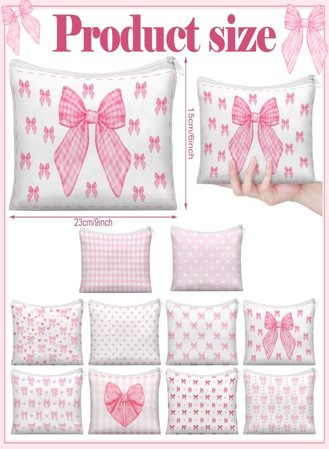 Reginary 10 Pcs Coquette Bow Cosmetic Bag for Woman Wedding Mother's Day Nurses Day Aesthetic Makeup Bag Lovely Heart Preppy Pouch Zipper Coquette Party Favor for Team Bestie Family(Pink,Lovely Heart) - Image 2