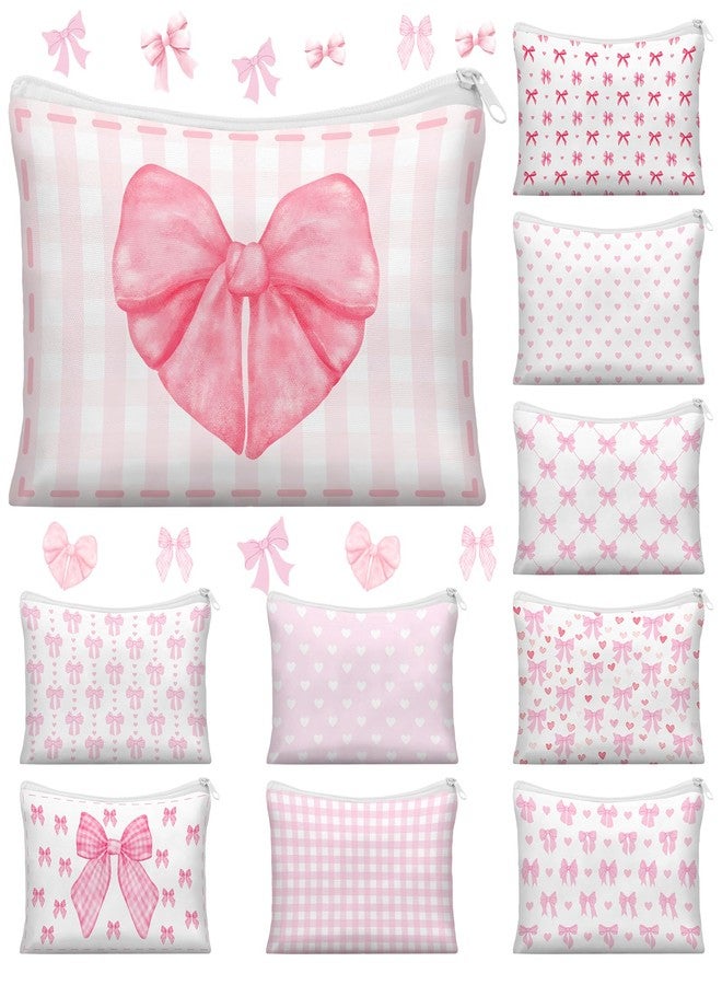 Reginary 10 Pcs Coquette Bow Cosmetic Bag for Woman Wedding Mother's Day Nurses Day Aesthetic Makeup Bag Lovely Heart Preppy Pouch Zipper Coquette Party Favor for Team Bestie Family(Pink,Lovely Heart) - Image 1