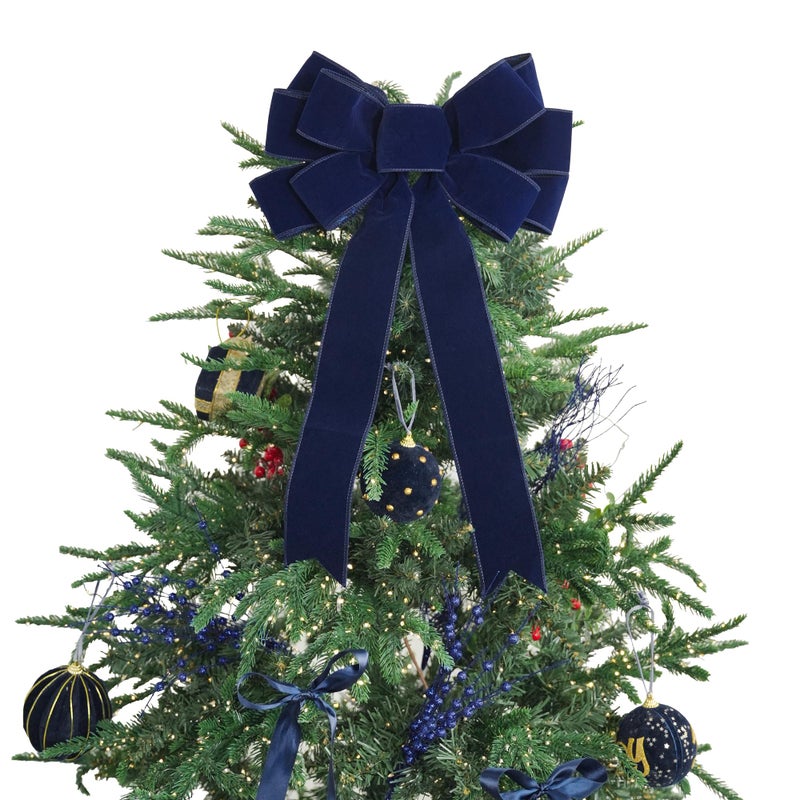 LiBongTa 13 Navy Blue Velvet Christmas Tree Topper Bow Premade for Wreaths Gift Bows Home Decor - Image 2