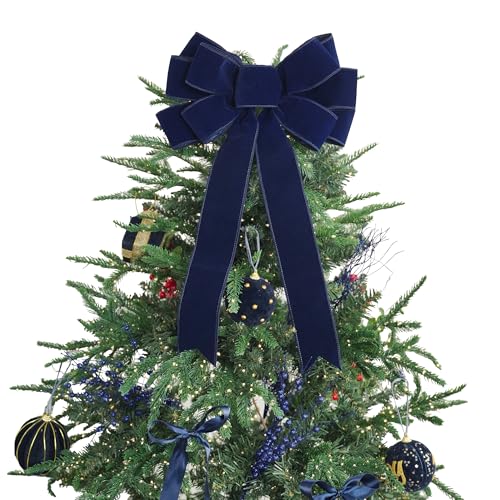 LiBongTa 13 Navy Blue Velvet Christmas Tree Topper Bow Premade for Wreaths Gift Bows Home Decor - Image 1