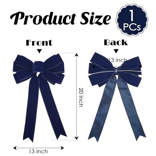 LiBongTa 13 Navy Blue Velvet Christmas Tree Topper Bow Premade for Wreaths Gift Bows Home Decor - Image 3