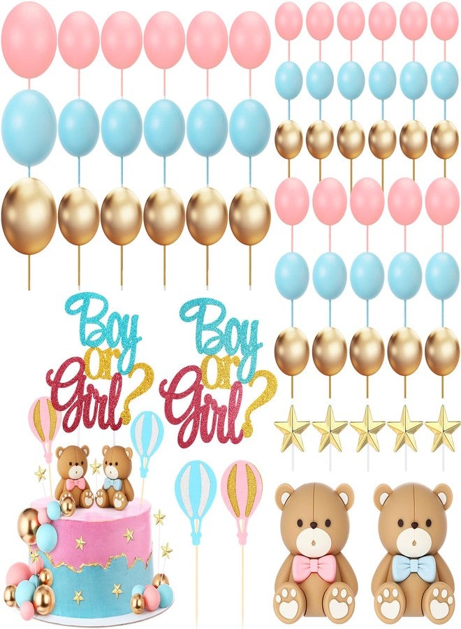 فيسينبال زينة كعكة على شكل دب للكشف عن جنس المولود، مكونة من 82 قطعة، باللون الوردي والأزرق والذهبي، وكرات إسفنجية، وبالونات هواء ساخن، وزينة كعكة على شكل نجمة له أو لها، للأولاد أو البنات، ومستلزمات حفلات استقبال المولود - Image 1