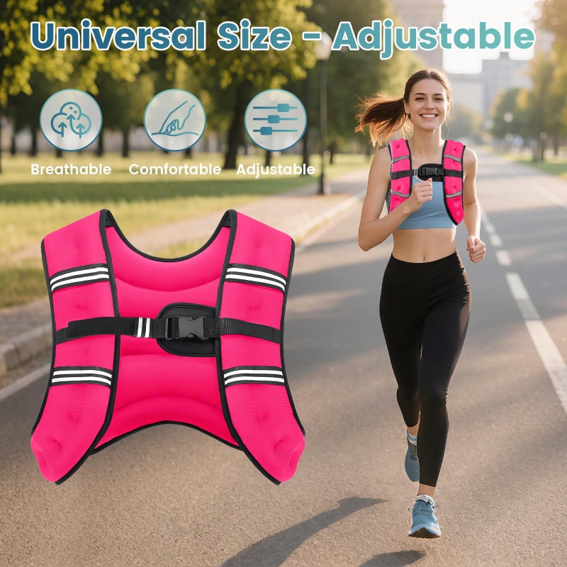 Cavry Weighted Vest, 8lb/12lb/16lb/20lb/25lb/30lb Weight Vest with Two Adjustment Straps for Men Women, Body Weight Vests Adjustable with Reflective Stripe for Strength Training, Running, Training Workout, Jogging, Walking-8LB, PINK - Image 4