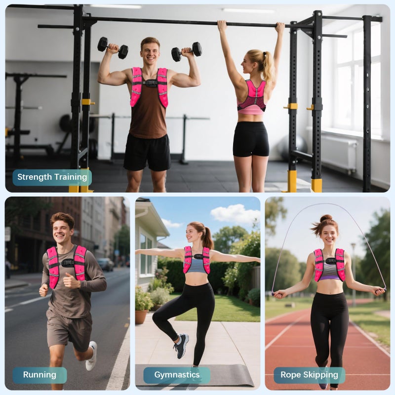 Cavry Weighted Vest, 8lb/12lb/16lb/20lb/25lb/30lb Weight Vest with Two Adjustment Straps for Men Women, Body Weight Vests Adjustable with Reflective Stripe for Strength Training, Running, Training Workout, Jogging, Walking-8LB, PINK - Image 2