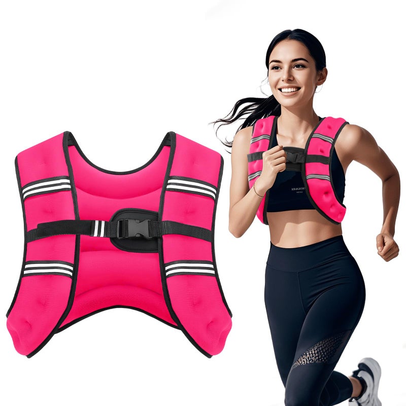 Cavry Weighted Vest, 8lb/12lb/16lb/20lb/25lb/30lb Weight Vest with Two Adjustment Straps for Men Women, Body Weight Vests Adjustable with Reflective Stripe for Strength Training, Running, Training Workout, Jogging, Walking-8LB, PINK - Image 1