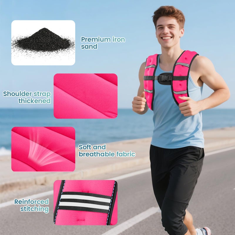 Cavry Weighted Vest, 8lb/12lb/16lb/20lb/25lb/30lb Weight Vest with Two Adjustment Straps for Men Women, Body Weight Vests Adjustable with Reflective Stripe for Strength Training, Running, Training Workout, Jogging, Walking-8LB, PINK - Image 5