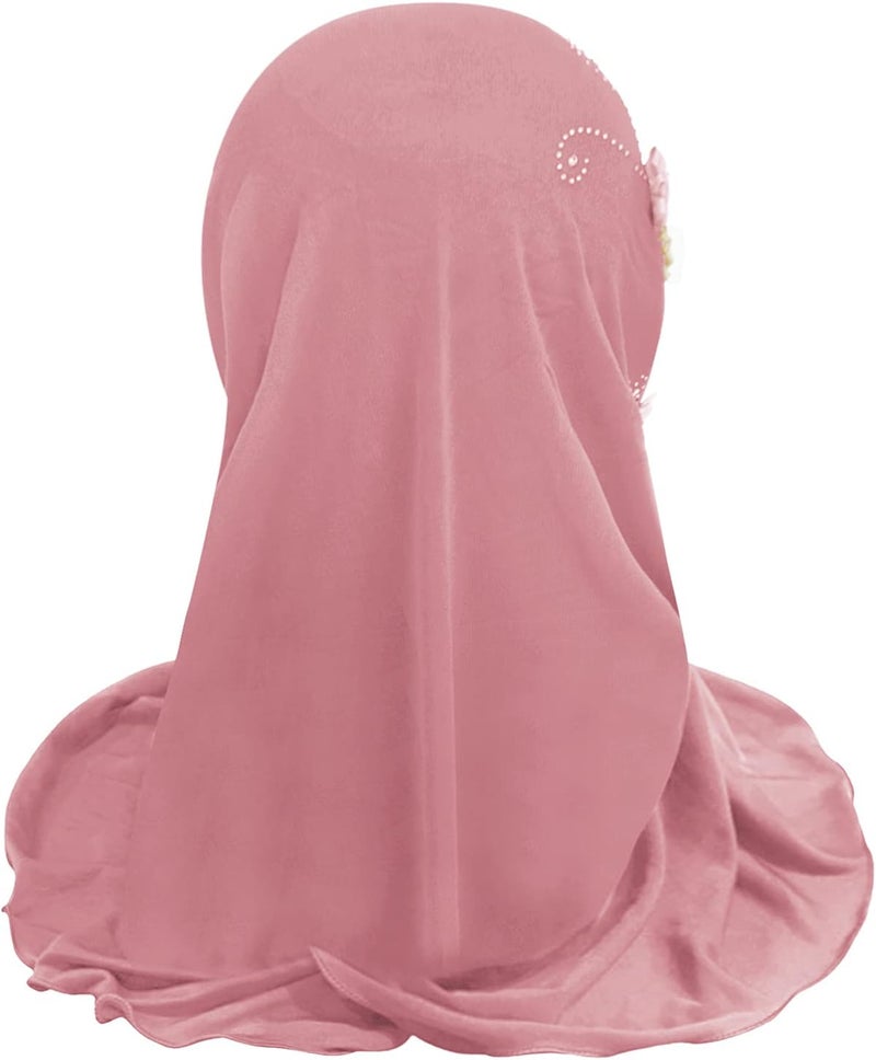 NICEYST Girls Ice Silk Muslim Khimar Hijab Headscarf Flower Arab Scarf Shawls Neck Wrap Islamic Head Wrap for Age 2-7 Years - Image 4