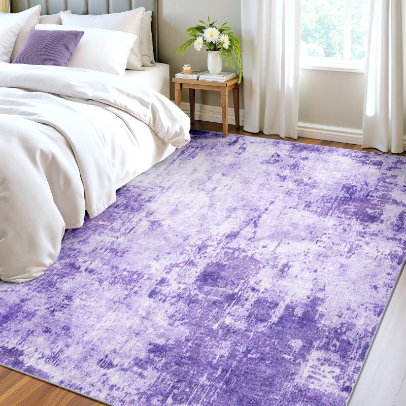 RELEANY Washable Area Rugs 4'x6' Non-Slip Modern Abstract Soft for Living Room Entryway Bedroom Nursery  Print Pattern  Purple Gray Pink White - Image 3