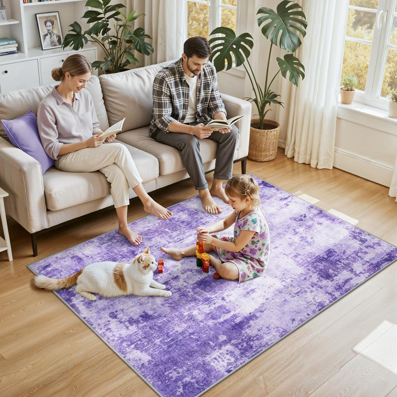 RELEANY Washable Area Rugs 4'x6' Non-Slip Modern Abstract Soft for Living Room Entryway Bedroom Nursery  Print Pattern  Purple Gray Pink White - Image 2