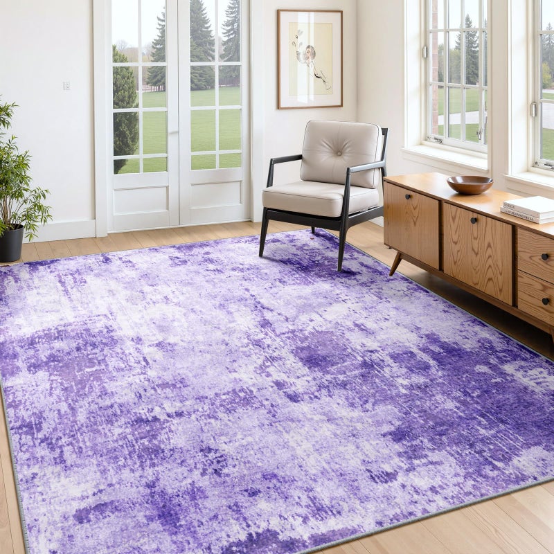 RELEANY Washable Area Rugs 4'x6' Non-Slip Modern Abstract Soft for Living Room Entryway Bedroom Nursery  Print Pattern  Purple Gray Pink White - Image 1