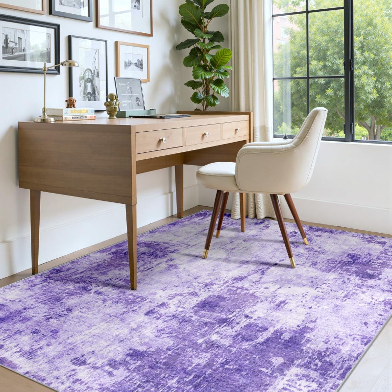 RELEANY Washable Area Rugs 4'x6' Non-Slip Modern Abstract Soft for Living Room Entryway Bedroom Nursery  Print Pattern  Purple Gray Pink White - Image 4
