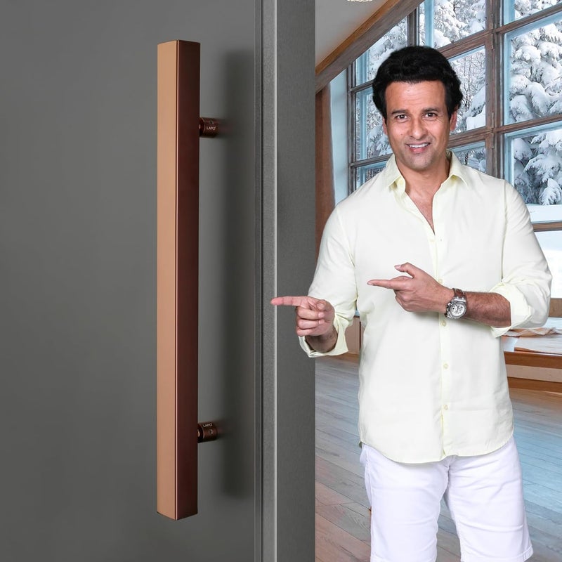 LAPO مقبض باب مربع من الفولاذ المقاوم للصدأ 18 بوصة من LAPO لمقبض الباب الرئيسي الخشبي الزجاجي مقبض سحب ودفع مقبض الباب الرئيسي حجم الفتحة إلى الفتحة 300 مم عبوة من 1 لون وردي ذهبي ضمان 3 سنوات - Image 3